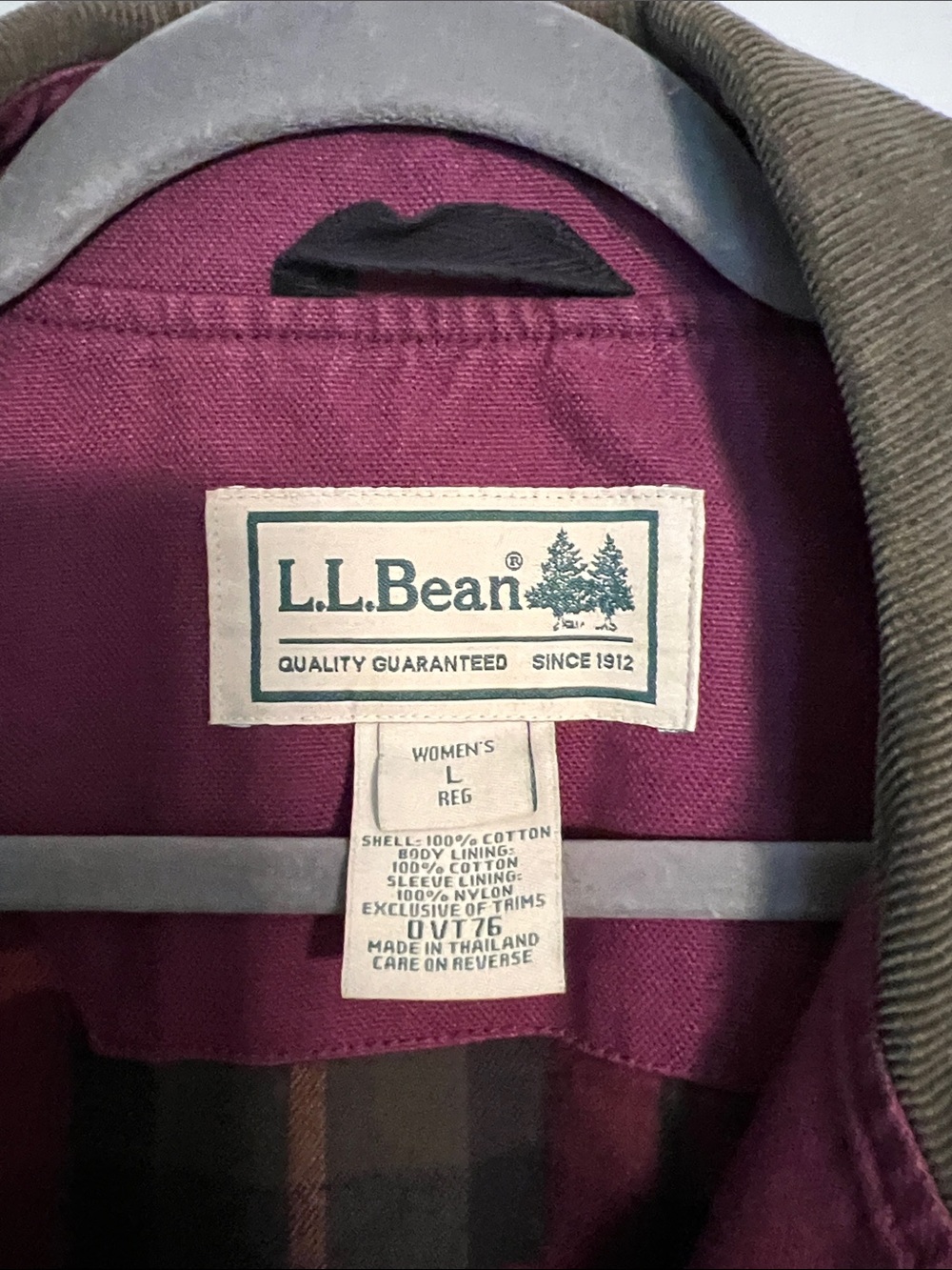 L.L. Bean Burgundy Canvas Jacket with Olive Corduroy Trim - Picture 2 of 3